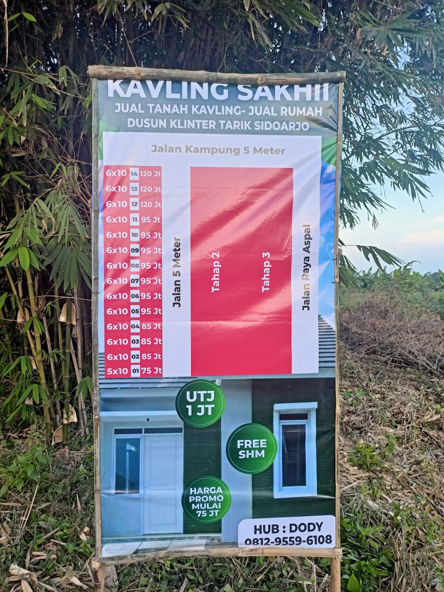 Kaplingan Yang Strategis Dan Asri Di Dusun Klinter, Kec. Tarik, Kab. Sidoarjo