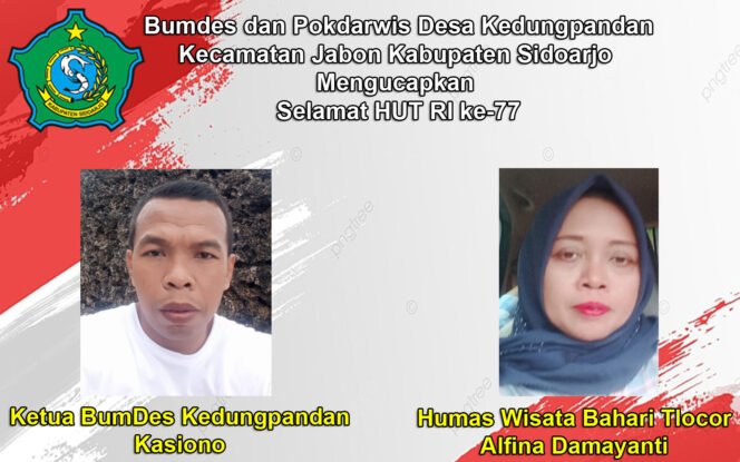 Bumdes dan Pokdarwis Desa Kedungpandan 
Kecamatan Jabon Kabupaten Sidoarjo 
Mengucapkan 
Selamat HUT RI ke-77