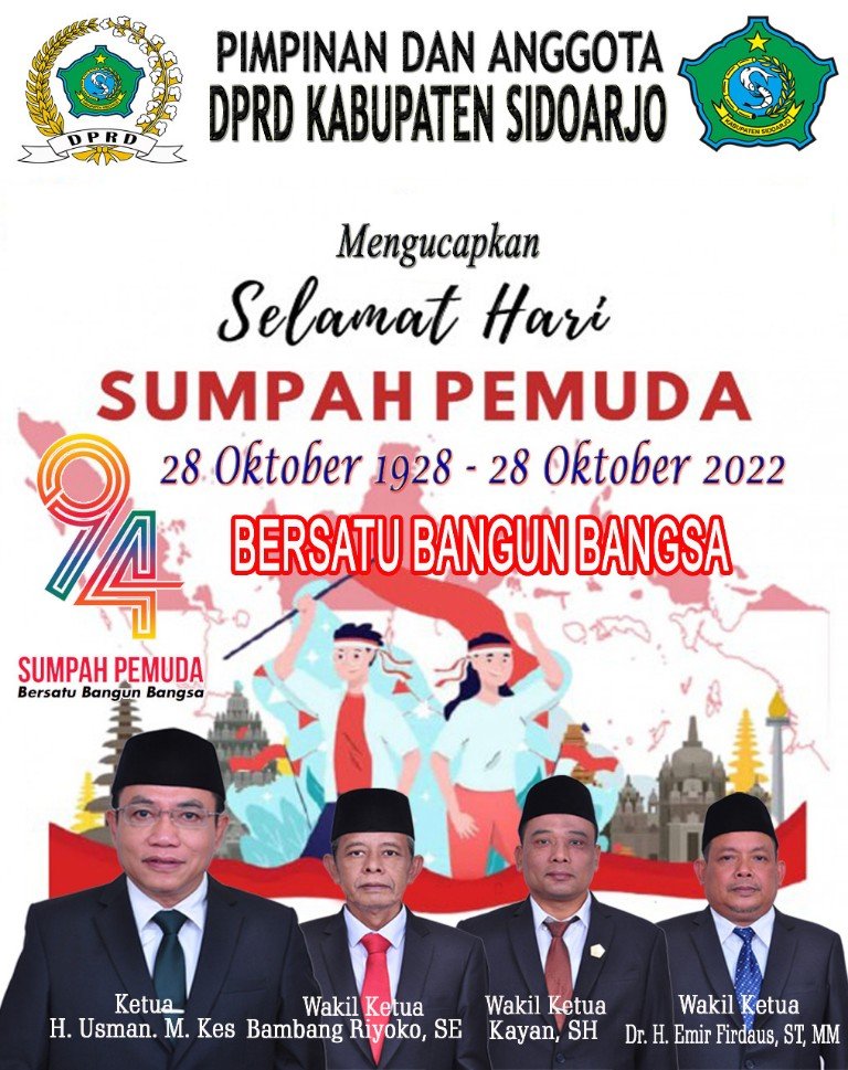 Pimpinan dan Anggota DPRD Kabupaten Sidoarjo Mengucapkan Selama Hari Sumpah Pemuda Ke-94