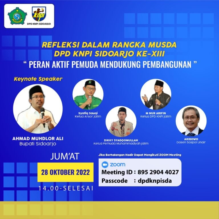 Gus Muhdlor Jadi Keynote Speaker Diacara Musda DPD KNPI Sidoarjo ke - XIII yang Digelar 28 Oktober di Pendopo Delta Wibawa