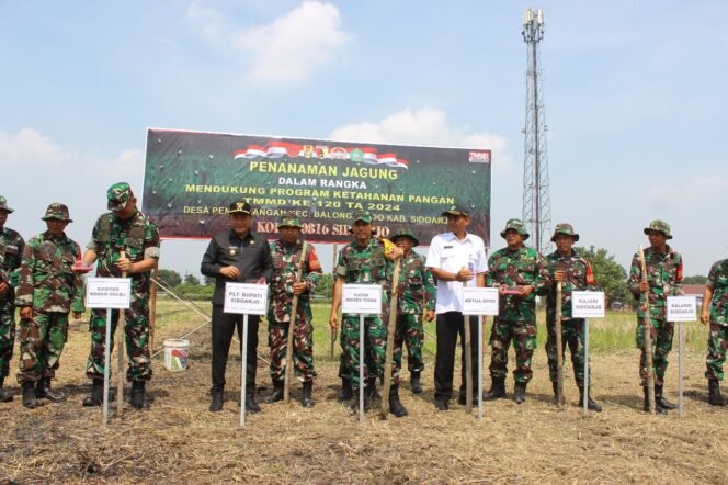 
					Dukung Program Ketahanan Pangan, Tim Wasev TMMD ke 120 Mabesad Bersama Plt Bupati Sidoarjo lakukan penanaman jagung