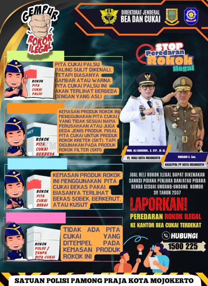 
					Iklan Cukai Pemkot Mojokerto, Laporkan Peredaran Rokok Ilegal Pada Bea Cukai Setempat
