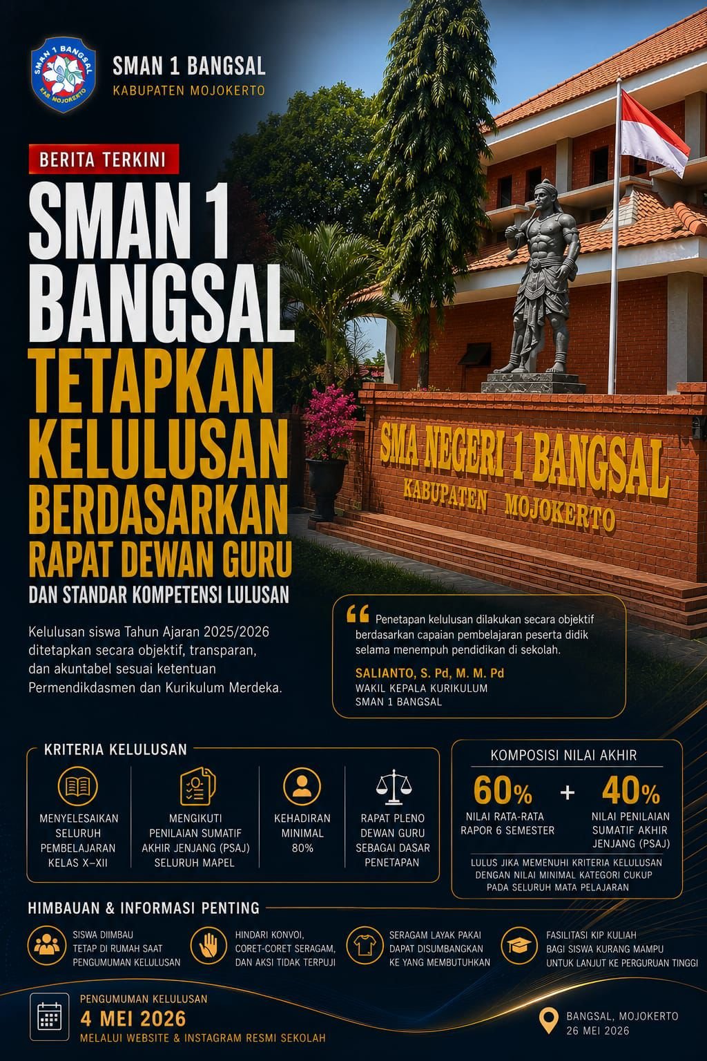 SMAN 1 Bangsal Tetapkan Kelulusan Berdasarkan Rapat Dewan Guru dan Standar Kompetensi Lulusan